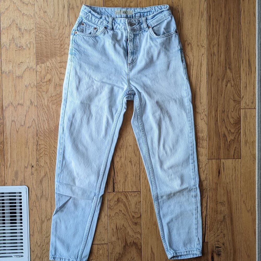 Topshop 100% Cotton Women Moto Mom Jeans 26 High Rise Light Blue Petite
